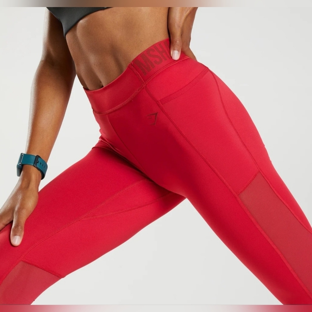 Gymshark High-Waisted Mesh Leggings- In Red